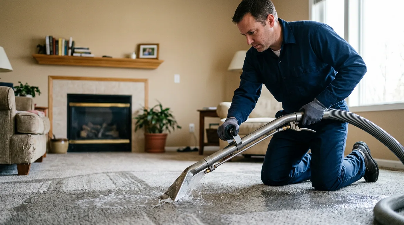Water damage restoration technician working near Commerce Township, MI